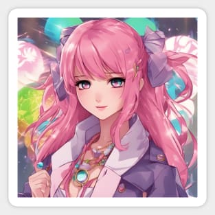 Anime school teenage girl with pink hair Sticker